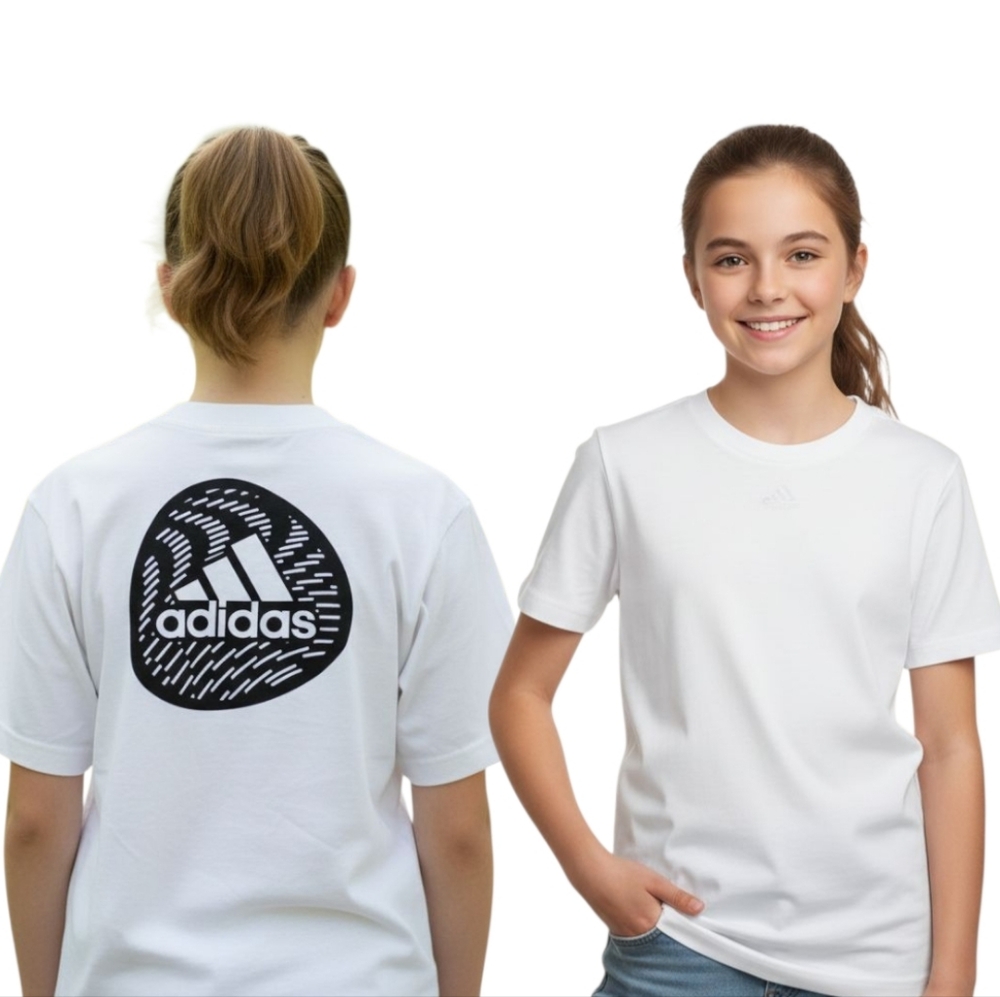 Adidas Youth  White Tee with Black Adidas Logo White/Black Size Large
